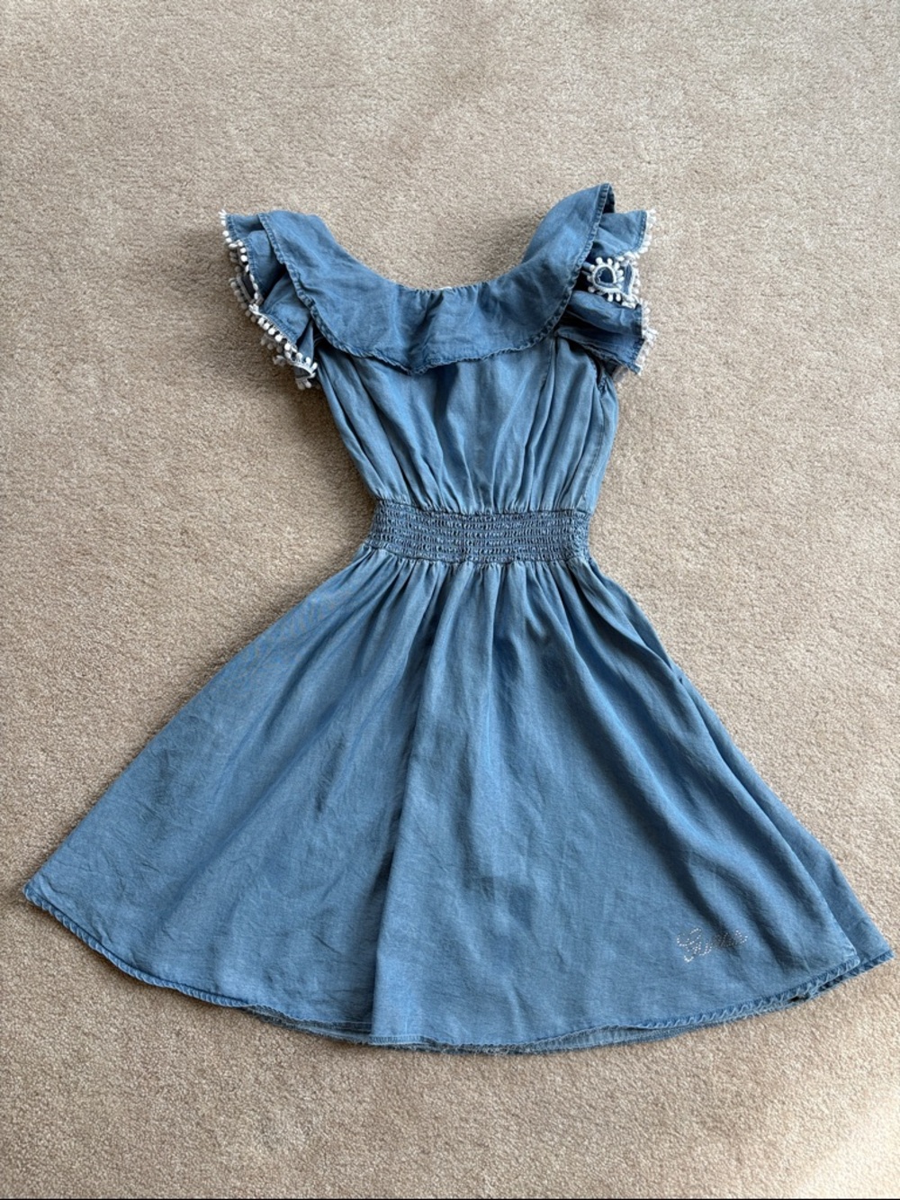 Girls Blue Ruffle-Shoulder Dress